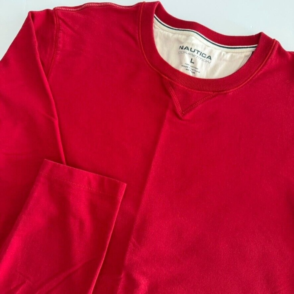 Nautica Mens Long Sleeve Shirt Crewneck - Sz L - Red